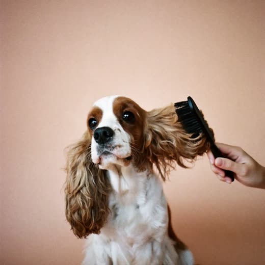 Spaniel being brushed out